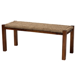 Baxton Studio Hermes Mid-Century Modern Transitional Natural Seagrass and Mahogany Wood Bench